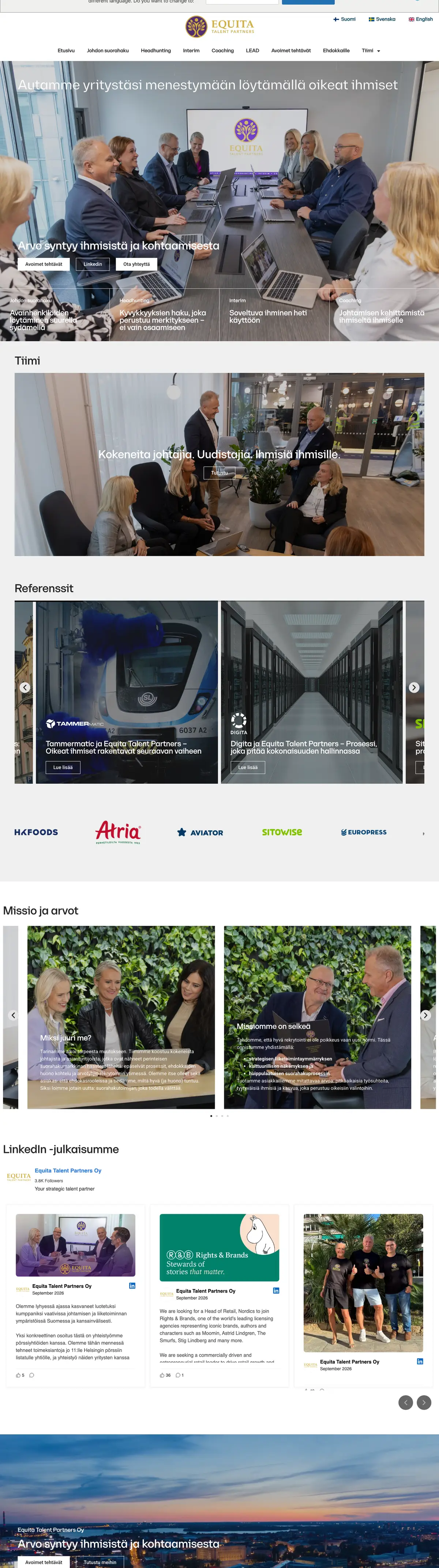Equita Talent Partners – DigiSillan toteuttamat verkkosivut